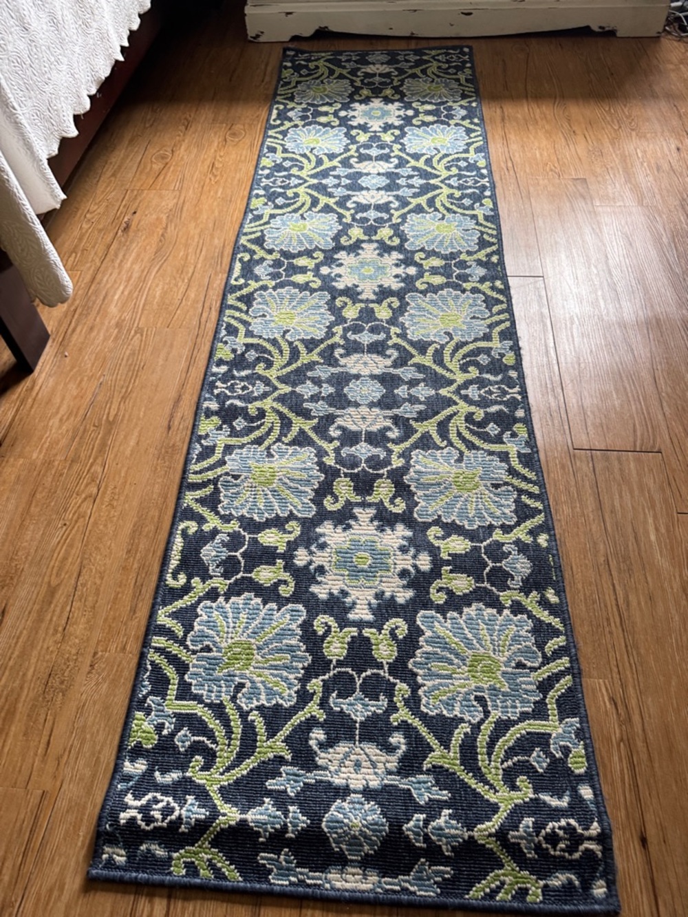Kaleen Navy Floral Runner Rug with Blue and Lime Accents